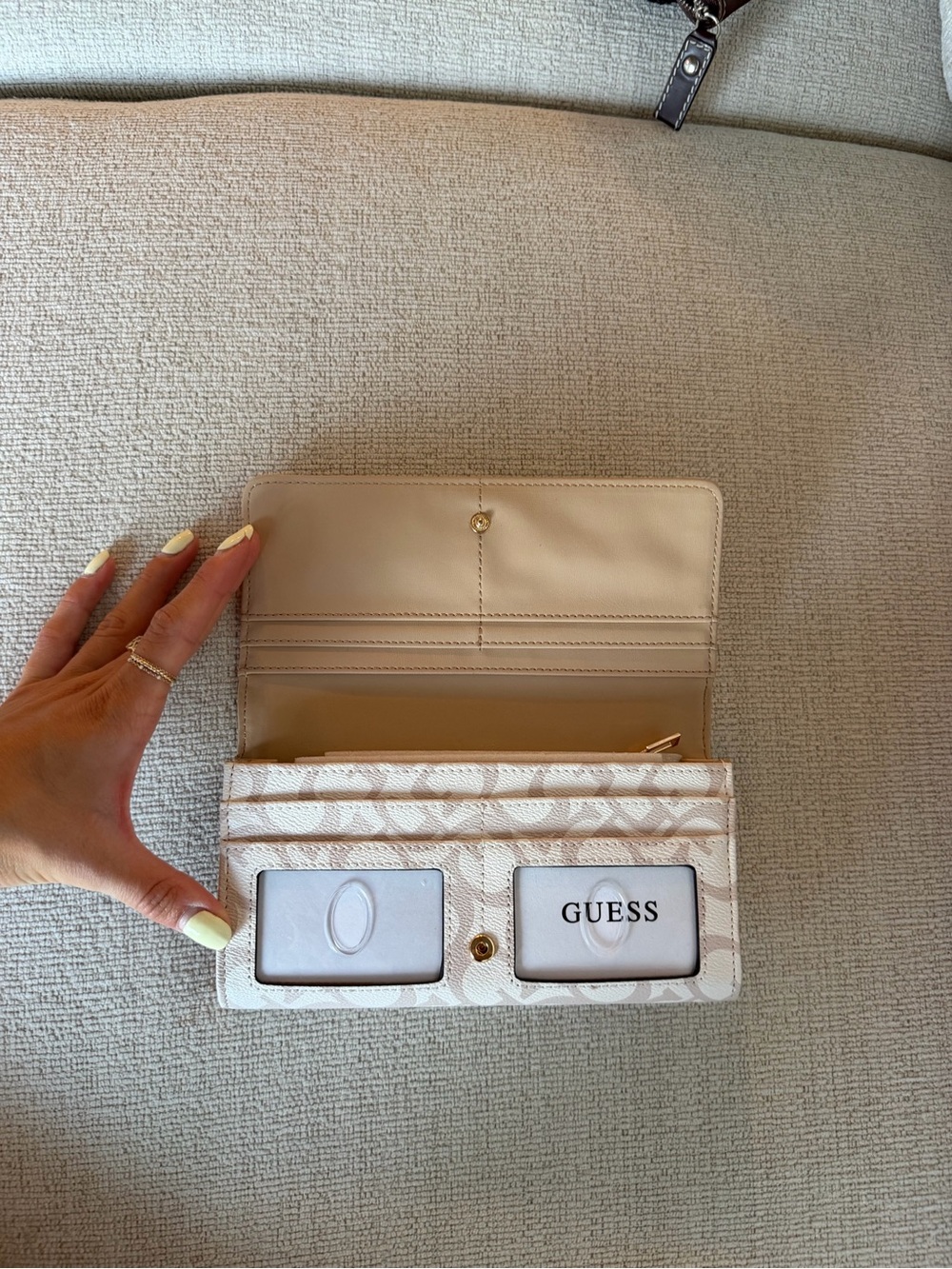 GUESS beige Signature Logo Wallet with Gold Plaque - Picture 3 of 5
